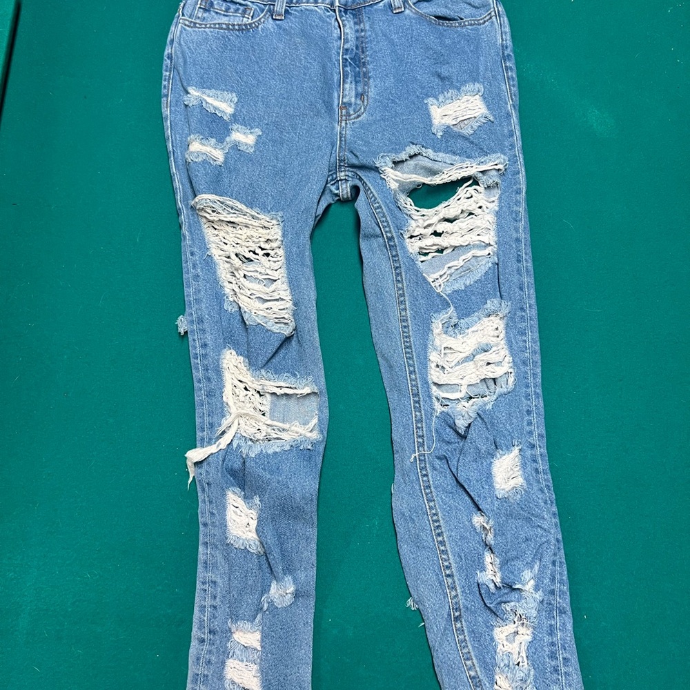 Fashion Nova light blue ripped jeans